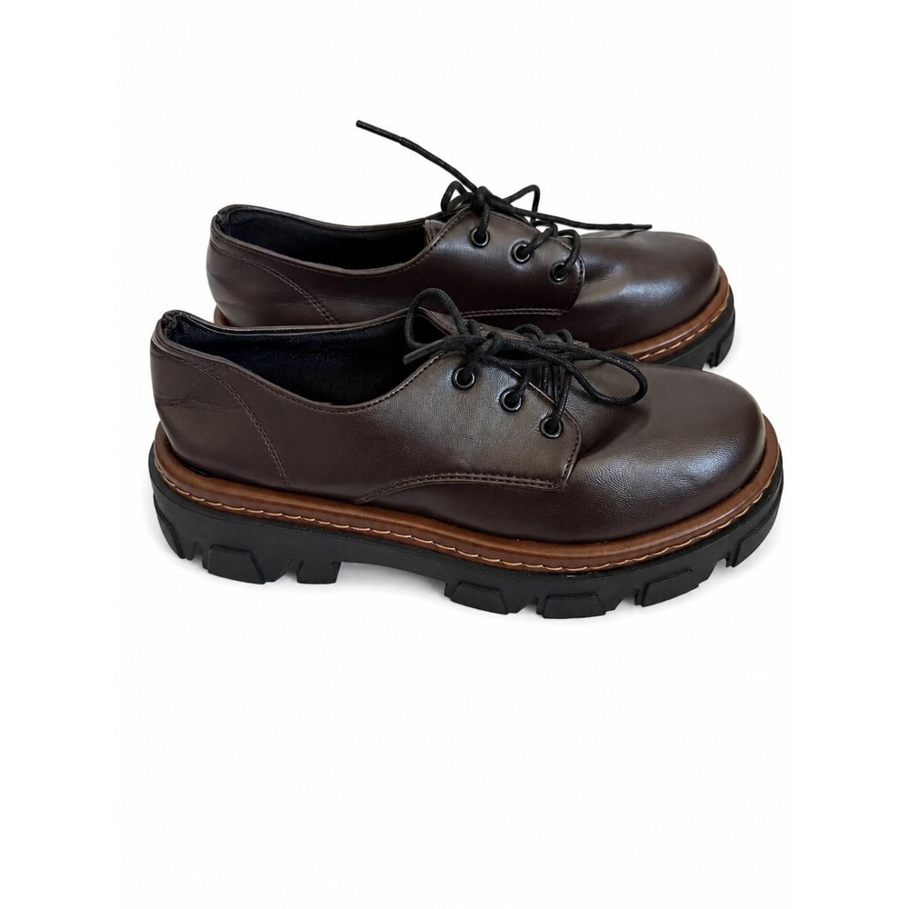 Womens Brown Chunky Platform Lug Sole Oxford Lace Up Shoes Size 42